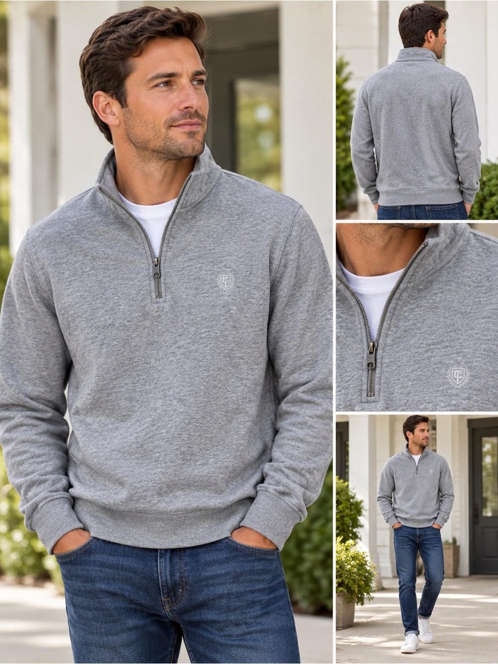 Chaps Men's Gray Quarter-Zip Pullover Sweater